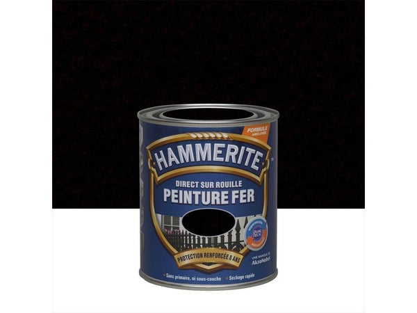 Peinture fer extérieur direct sur rouille Hammerite noir martelé 0.75 L
