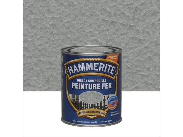 Peinture Fer Extérieur Direct Sur Rouille Hammerite Gris Argent Martelé 0.75 L