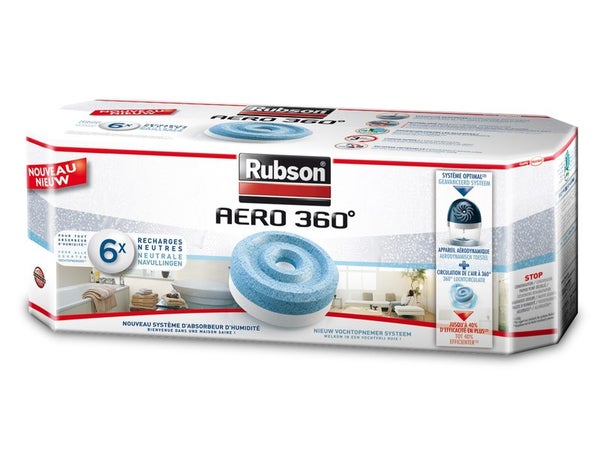 Absorbeur d'humidité Rubson Aero 360° 20 m² + 3 recharges dont 2
