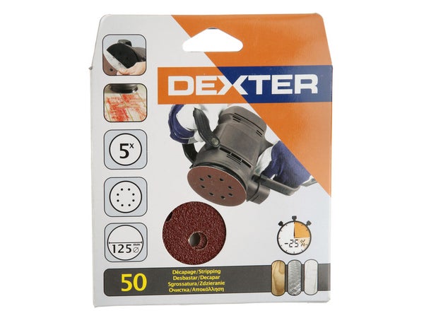 Disque Abrasif Adhesif D125 Grain 50/8 Trous Lot 5 Dx Pr Ponceuse Exen