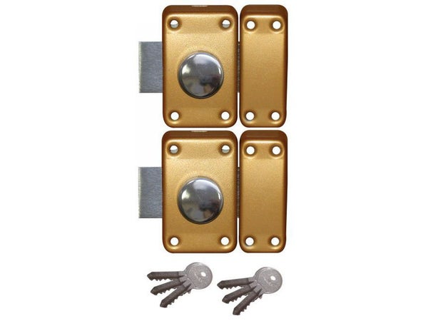 Lot de 2 verrous bouton / cylindre City à 5 goupilles, STANDERS, L.45 mm bronze
