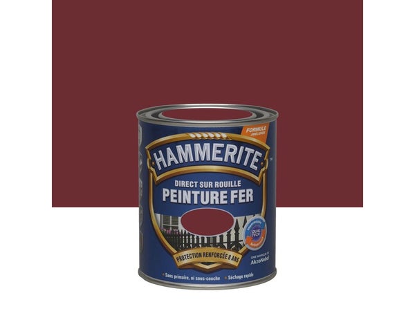 Peinture Fer Extérieur Direct Sur Rouille Hammerite Rouge Basque Brillant 0.75 L