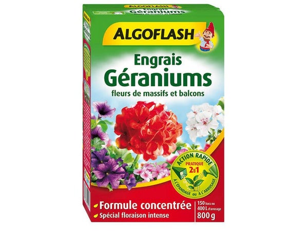 Engrais géraniums et plantes fleuries, ALGOFLASH, 800 g, 40 m²