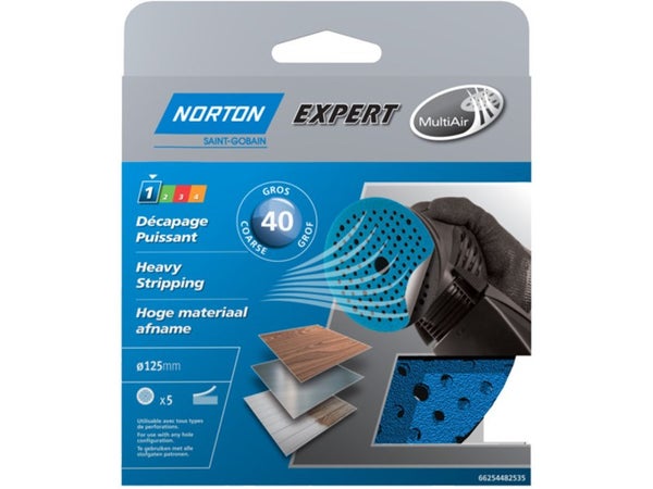 Lot De 5 Disques Abrasifs Norton, 125 Mm, Grains 40