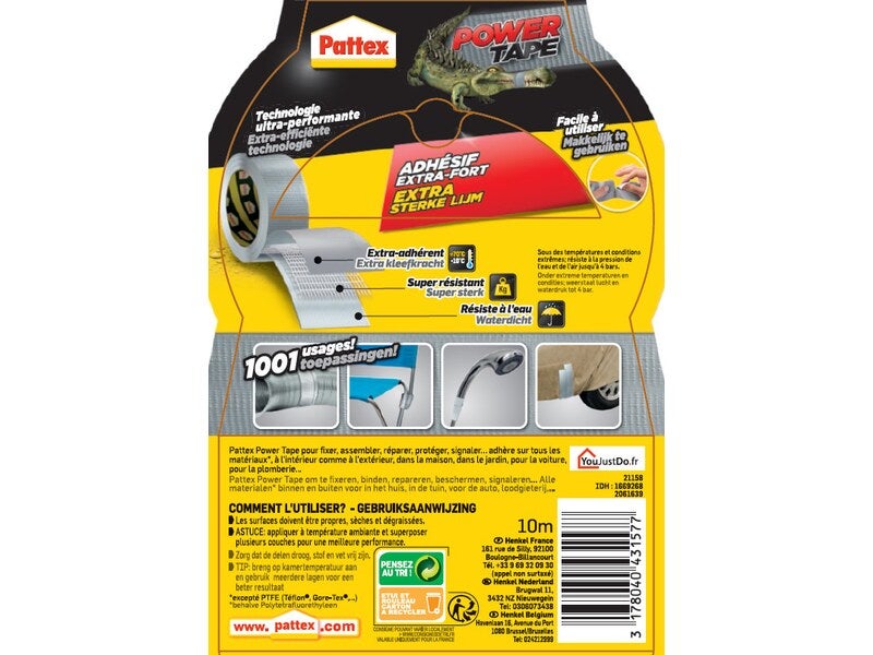 Ruban Adhésif Pattex Power Tape Vert 5m - Ultra Résistant Multi-Usages
