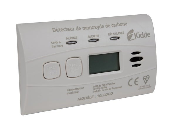 Détecteur de fumée Kidde 120 V à insertion avant avec bouton interrupteur  d'alarme, piles incluses