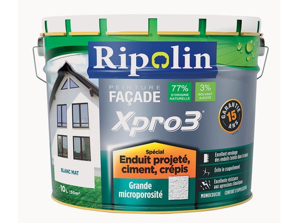 Peinture Façade Surface Structurée Xpro3 Ripolin, Blanc, 10 L