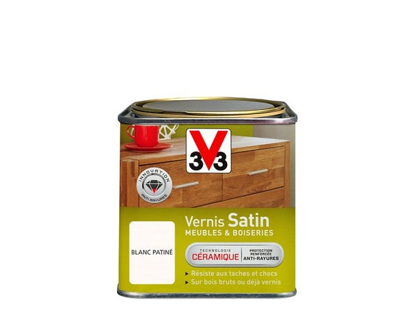 Vernis Meuble Et Objet V33, Blanc Patine Satiné, 0.75L