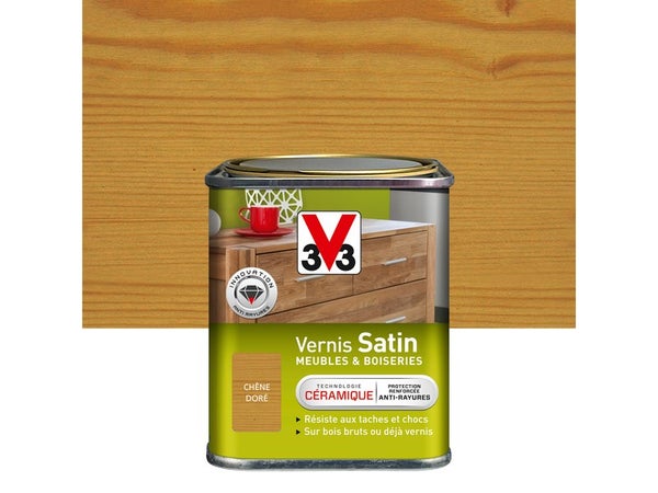 Vernis Meuble Et Objet V33, Chêne Doré Satiné, 0.25L
