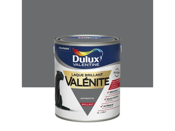 Peinture laque boiserie Valénite DULUX VALENTINE anthracite brillant 2 l