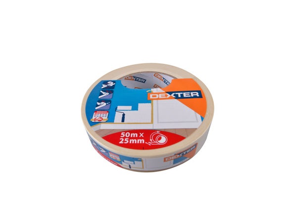 Adhésif DEXTER masquage une face surfaces lisses L.50 m x l.25 mm, beige