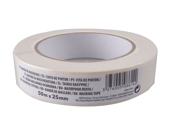 Adhésif masquage une face surfaces lisses L.50 m x l.25 mm, beige