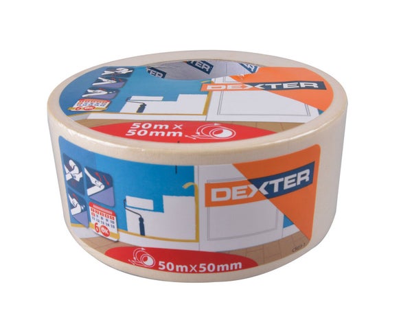 Adhésif masquage une face surfaces lisses, DEXTER, L.50 m x l.50 mm beige