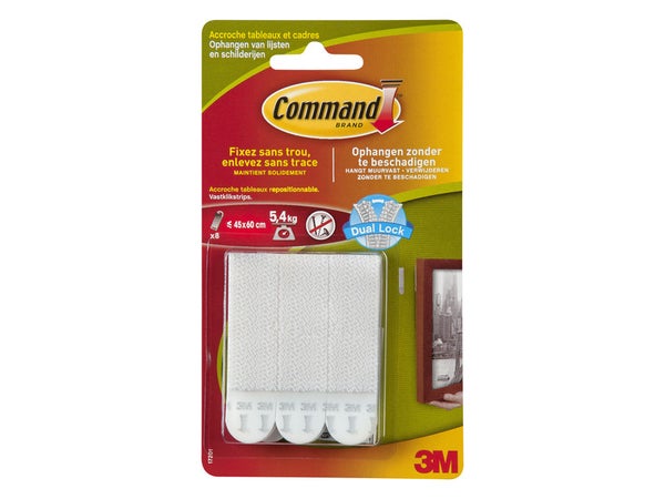 Lot de 8 languettes adhésives tableaux, COMMAND, blanc