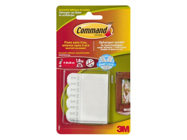 Lot de 8 languettes adhésives tableaux COMMAND blanc