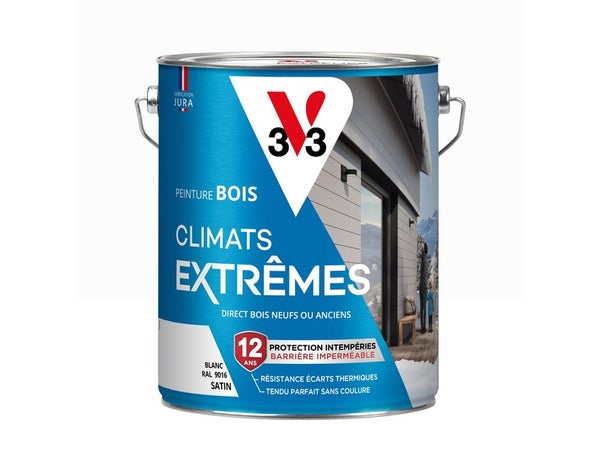 Peinture bois extérieur Climats extrêmes® V33, blanc satiné 5 l