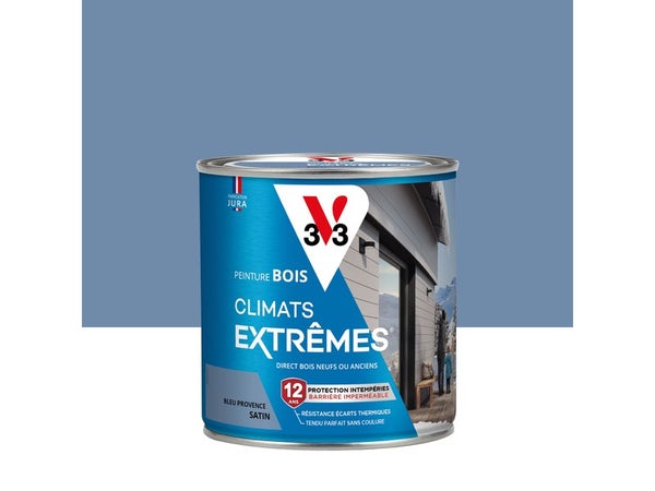 Peinture bois extérieur Climats extrêmes® V33, bleu provence satiné 0.5 l