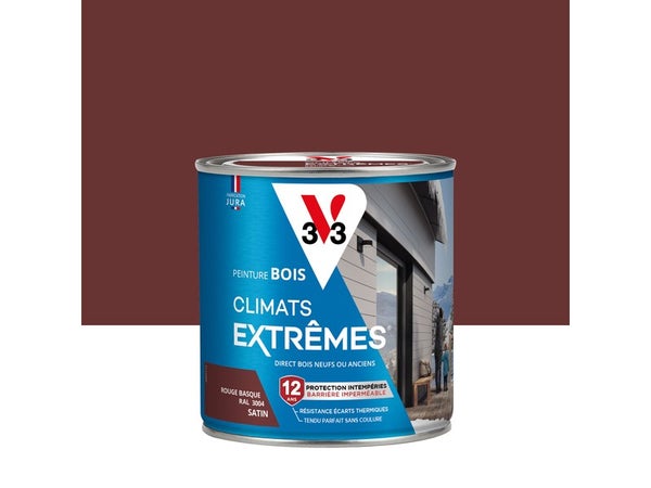 Peinture bois extérieur Climats extrêmes® V33, rouge basque satiné 0.5 l