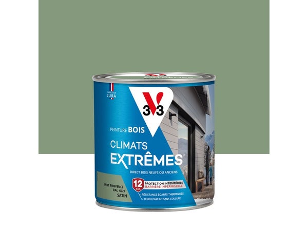 Peinture bois extérieur Climats extrêmes® V33, vert provence satiné 0.5 l
