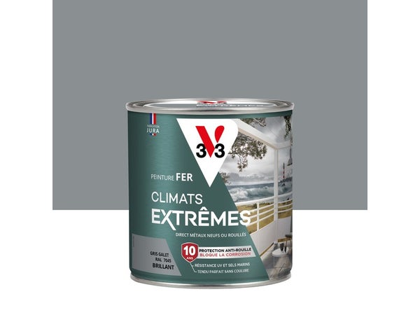Peinture fer extérieur Climats extrêmes® V33 gris galet brillant 0.5 l