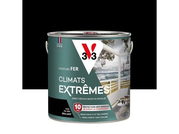 Peinture fer extérieur Climats extrêmes® V33 noir brillant 2 l