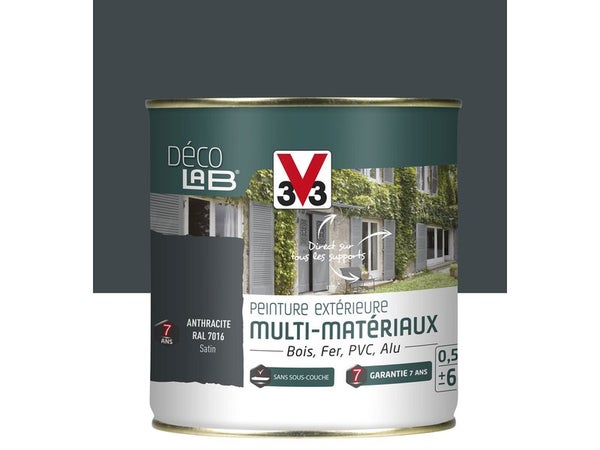 Peinture multimatériauxx extérieur Décolab V33 anthracite satiné 0.5 L