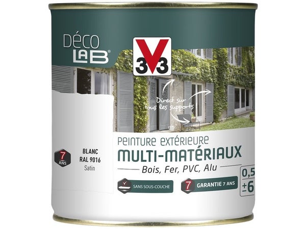 Peinture multimatériaux Extérieur Décolab® V33 Blanc Satiné 0.5 L