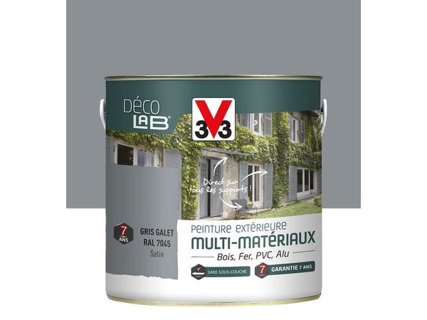 Peinture multimatériaux Extérieur Décolab® V33 Gris Galet Satiné 2 L
