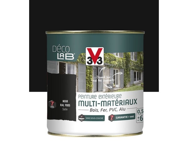 Peinture multimatériaux Extérieur Décolab® V33 Noir Satiné 0.5 L