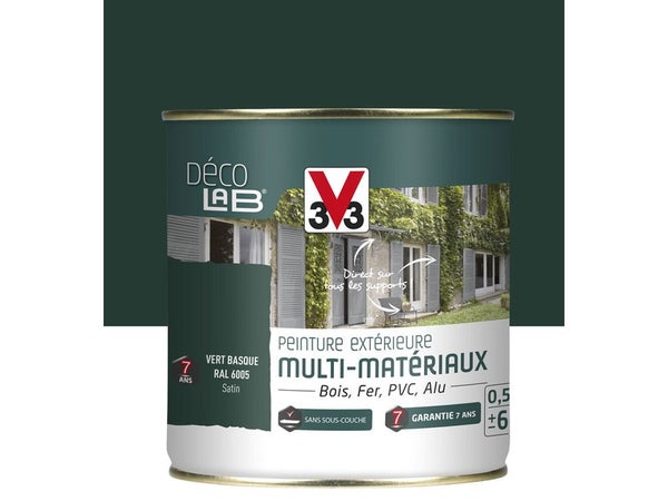 Peinture multimatériaux Extérieur Décolab® V33 Vert Basque Satiné 0.5 L