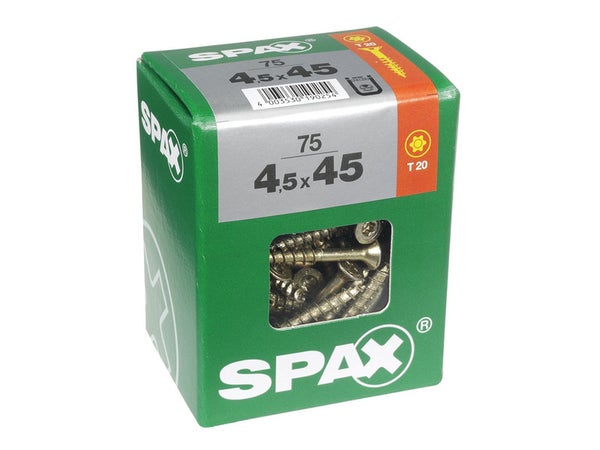 Lot De 75 Vis Acier Tête Fraisée Torx Spax, Diam.4.5 Mm X L.45 Mm