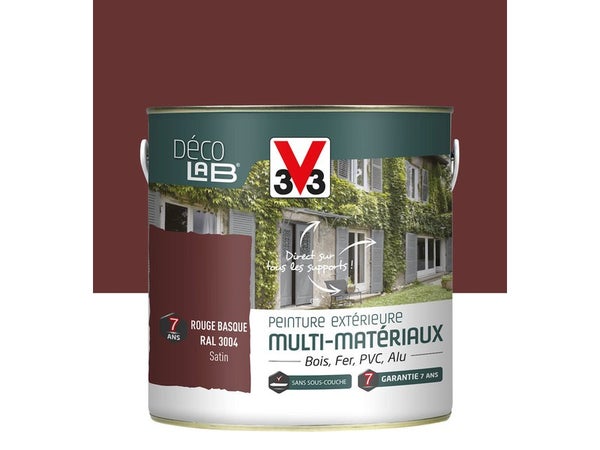 Peinture multimatériaux Extérieur Décolab® V33 Rouge Basque Satiné 2 L