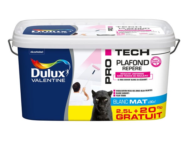 Peinture Mur Et Plafond Dulux Valentine Repère Pro Tech Blanc Mat, 3 L