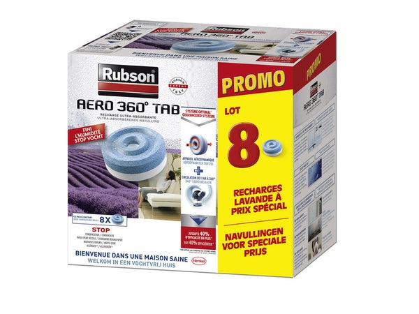 Lot de 8 recharges pour absorbeur d'humidite, parfum lavande, RUBSON Aéro 360°  X8