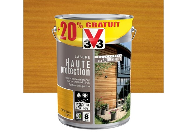 Lasure V33 haute protection LES AUTHENTIQUES 8 ans chêne clair satiné 6L