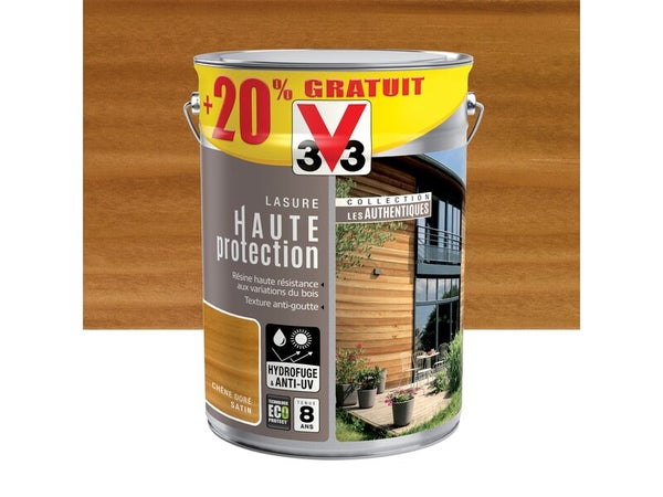 Lasure V33 haute protection LES AUTHENTIQUES 8 ans chêne doré satiné 6L