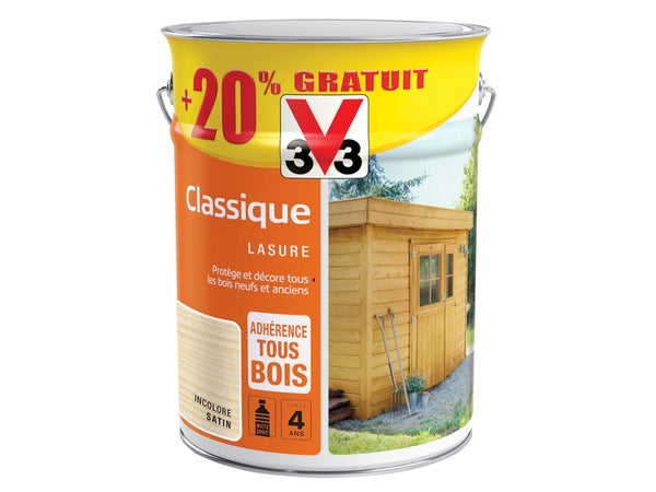 Lasure V33 Classique 4 ans chêne clair satiné 5L+20% gratuit