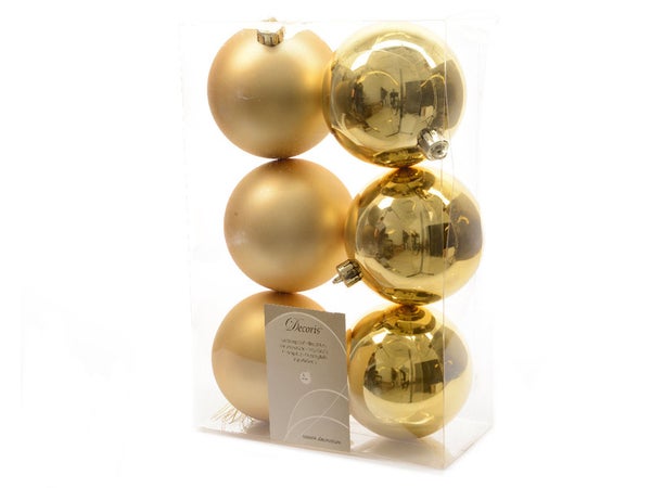 Boules de noël incassables au diamètre de 8cm coloris or clair mat et brillant
