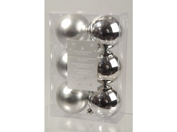 6 boules de décoration de noël 80mm argent