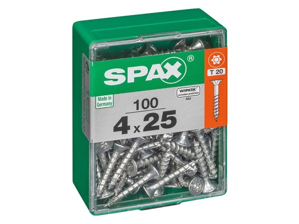 Lot De 100 Vis Acier Tête Autofraisée Plate Spax, Diam.4 Mm X L.25 Mm