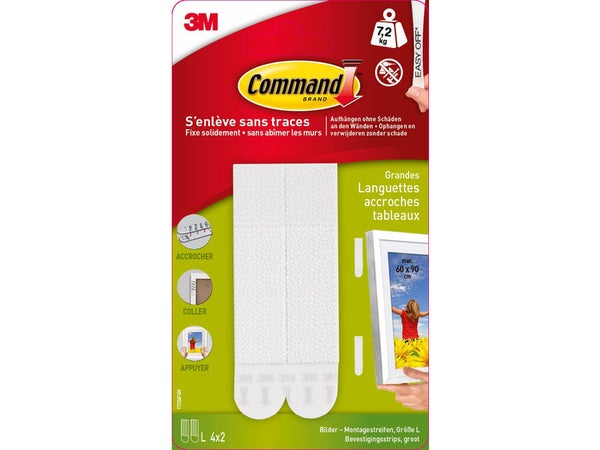 Lot de 8 languettes adhésives tableaux COMMAND blanc