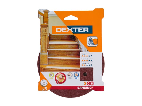 Lot De 5 Disques Abrasifs Dexter, 150 Mm, Grains 80