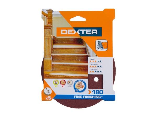 Lot De 5 Disques Abrasifs Dexter, 150 Mm, Grains 180