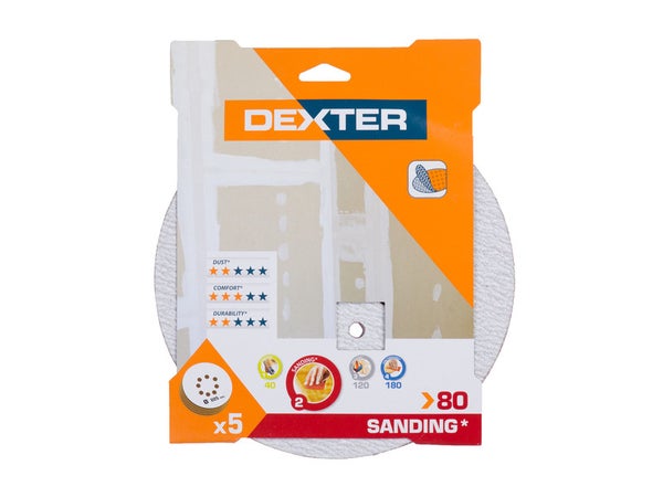 Lot De 5 Disques Abrasifs Dexter, 225 Mm, Grains 80