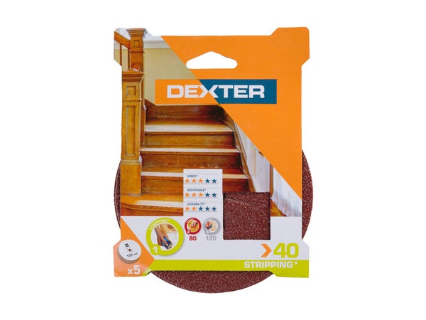 Lot De 5 Disques Abrasifs Dexter, 127 Mm, Grains 40