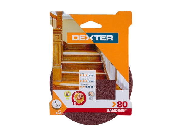 Lot De 5 Disques Abrasifs Dexter, 127 Mm, Grains 80