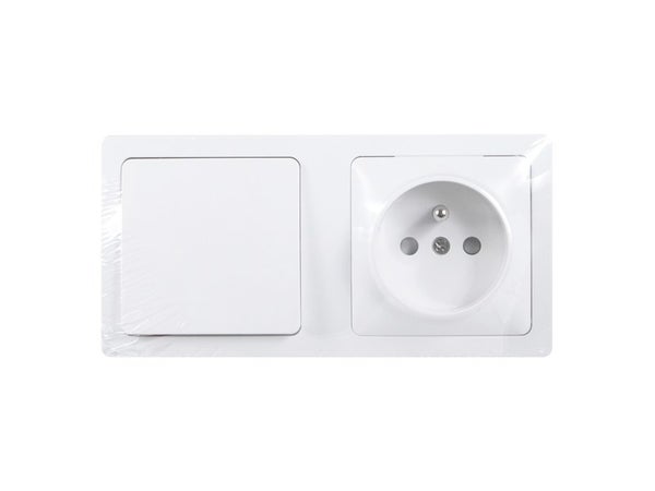 Interrupteur Et Prise Avec Terre Saillie Complet, Lexman Opus, Blanc