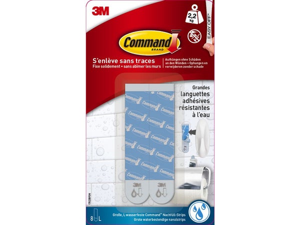 Lot de 8 languettes adhésives résistantes à l'eau COMMAND, blanc