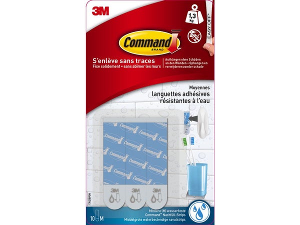 Lot de 10 languettes adhésives résistantes à l'eau COMMAND, blanc