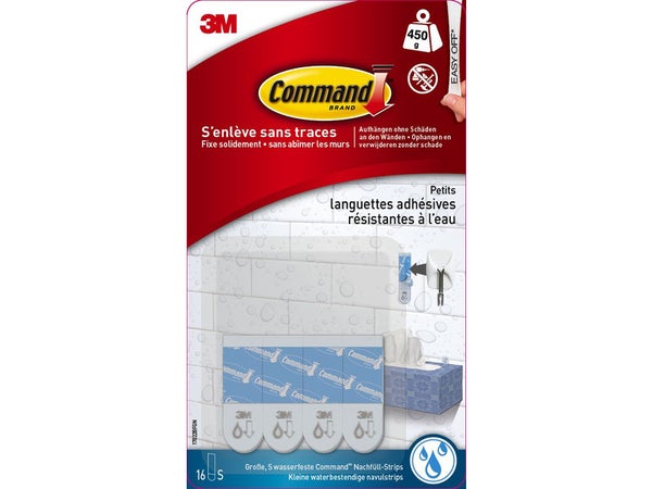Lot de 16 languettes adhésives résistantes à l'eau COMMAND, blanc